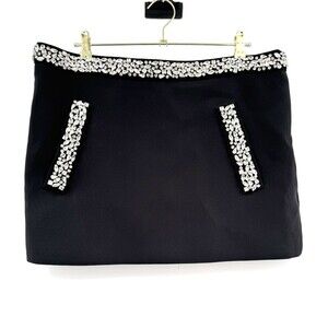 H&M Edition Rhinestone Embellished Mini Skirt Size 16 Black Fitted Lined Elegant